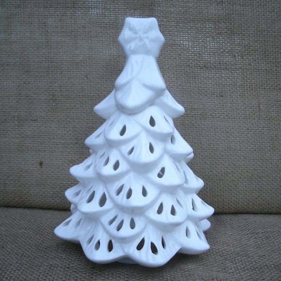 Vintage Handmade Ceramic Holiday Tree Candle Lamp - Picture 5 of 15